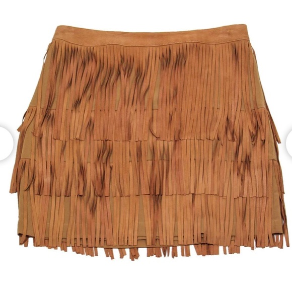 Alice + Olivia Dresses & Skirts - ALICE + OLIVIA Tan Suede Fringe Skirt